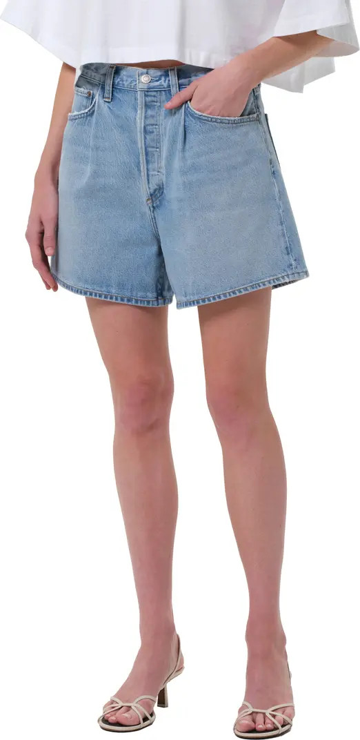 Rhoda Pleated High Waist A-Line Denim Shorts | Nordstrom