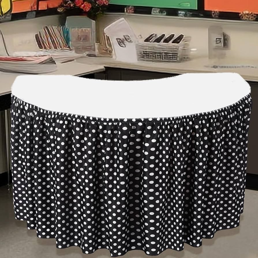 Oudain 14 ft Black and White Polka Dot Table Skirt Cloths for Teacher Desk | Amazon (US)