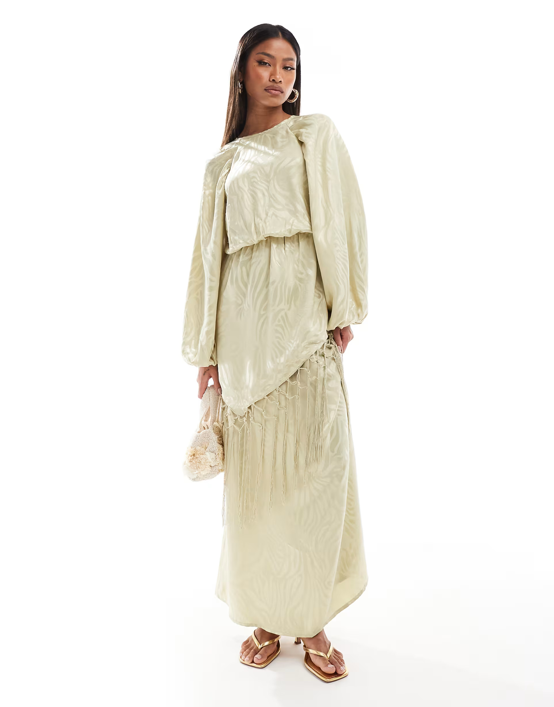 ASOS DESIGN high neck macrame fringe detail maxi dress in olive green | ASOS | ASOS (Global)