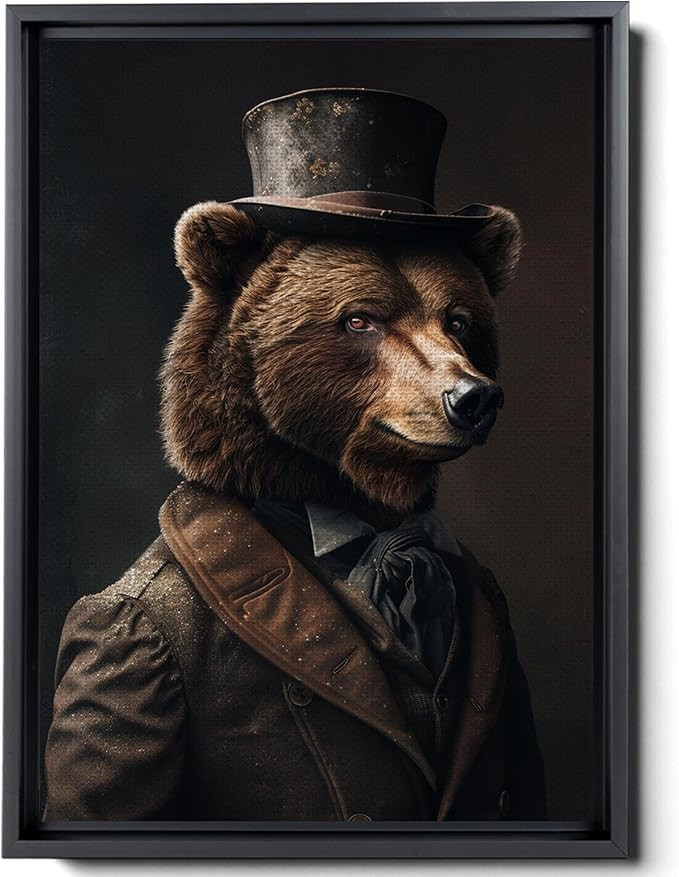 Bear Vintage Portrait, Bear in Top Hat Art Prints, Animals in Clothes Decor, Funny Animal Art, Fa... | Amazon (US)