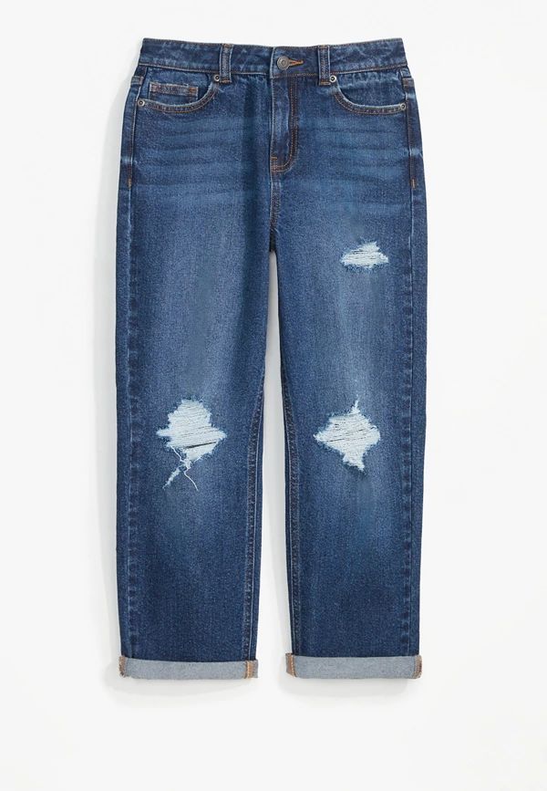 Girls Mid Rise Ripped Boyfriend Jeans | Maurices