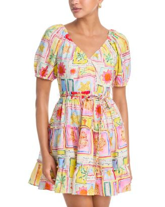AQUA Tile Puff Sleeve V Neck Dress - Exclusive | Bloomingdale's Women | Bloomingdale's (US)