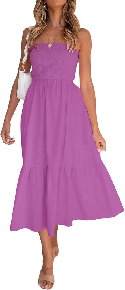 ZESICA Women's Summer Bohemian Floral Printed Strapless Beach Party Long Maxi Dress | Amazon (US)