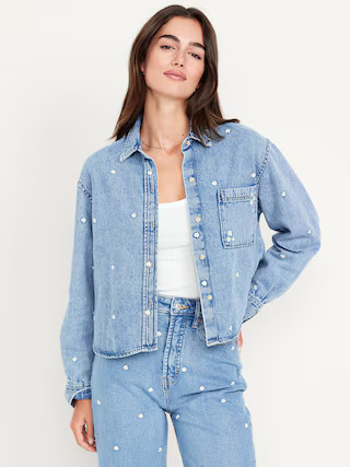 Jean Button-Down Cropped Floral Shirt | Old Navy (US)