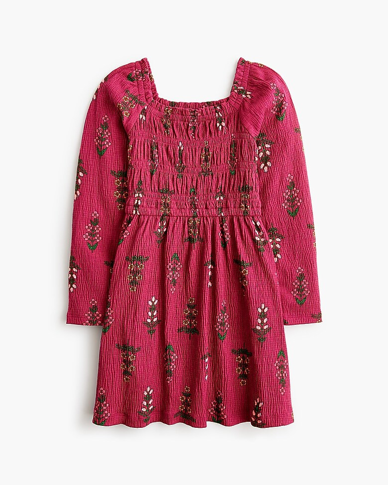 Girls' floral crinkle knit smocked dress | J.Crew Factory