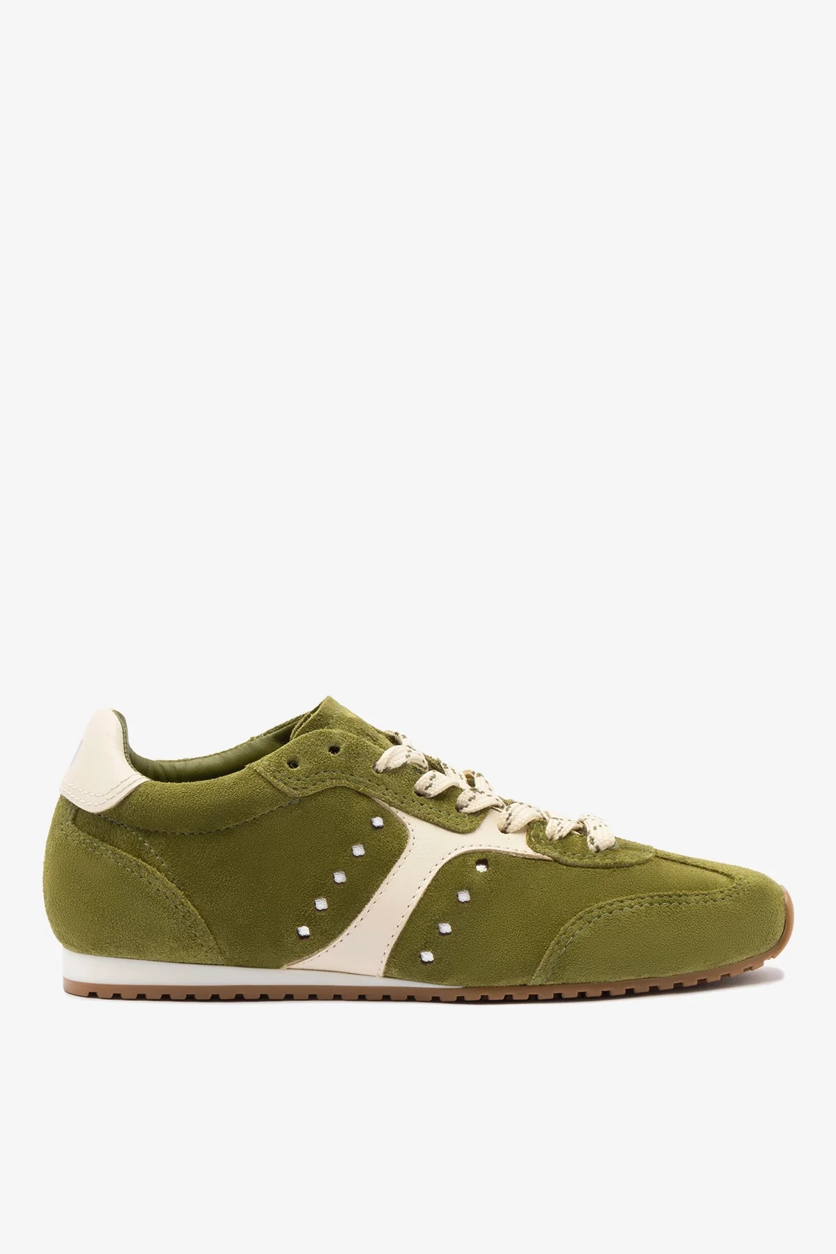 Stella Sneaker In Seaweed Suede and Ivory Leather | Larroude