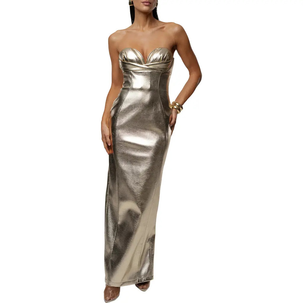 JLUXLABEL Dorado Metallic Strapless Dress in Gold at Nordstrom, Size Large | Nordstrom