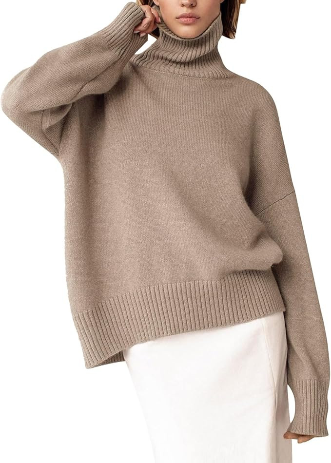 Turtleneck Sweater for Women Long Sleeve Casual Knit Pullover Chunky Knit Pullover Sweaters 2025 ... | Amazon (US)