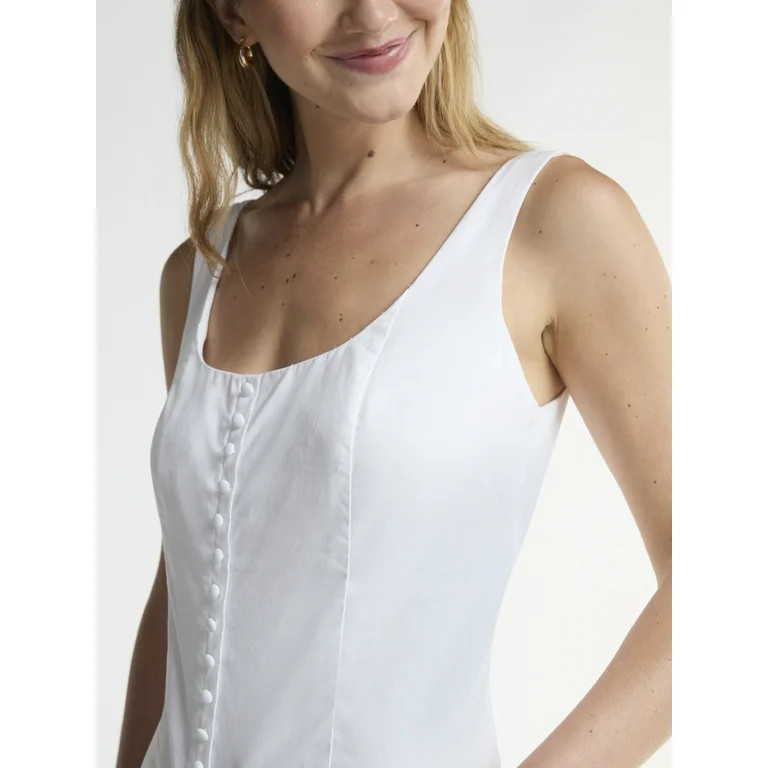 Scoop Women’s Cotton Poplin Mini Dress with Decorative Button Front, Sizes XS-XXL | Walmart (US)