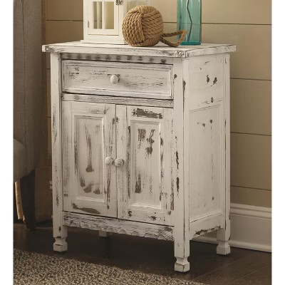 Country Cottage Accent Cabinet White Antique Finish | Target