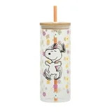 Peanuts Snoopy 22oz Glass Sipper Floral Cup | Walmart (US)