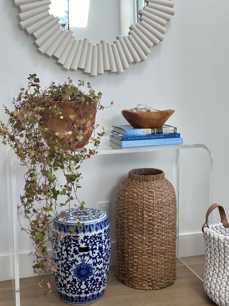 Added blue garden stools to the house in a few places for a bit of pretty.  These are a few pieces with the same look. #springhouse #californiahouse #blue 