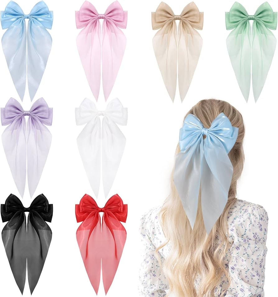 8Pcs Big Tulle Hair Bows for Women Girls, Large Layered Bows Barrette Hair Clip Long Black Bows F... | Amazon (US)