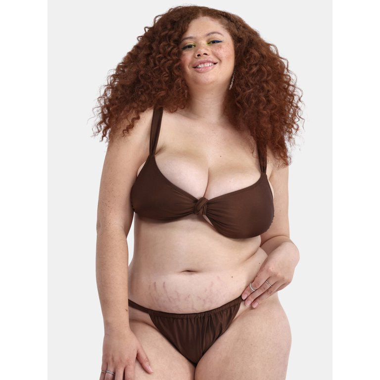 No Boundaries Women Brown Shine Knot Top, Sizes XXS-XXL - Walmart.com | Walmart (US)