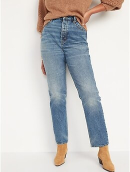 Extra High-Waisted Button-Fly Sky-Hi Straight Non-Stretch Cropped Jeans | Old Navy (US)