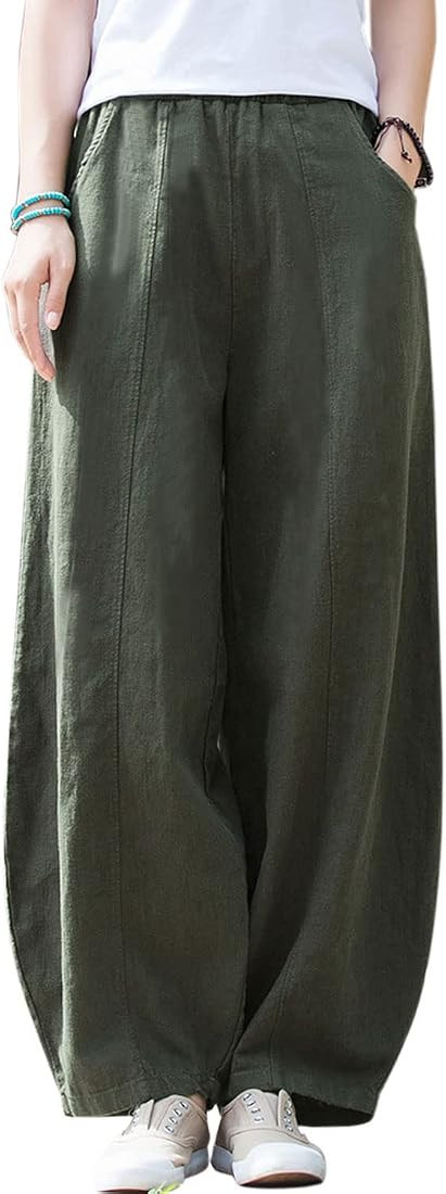 IXIMO Women's Casual Cotton Linen Baggy Pants with Elastic Waist Relax Fit Lantern Trouser | Amazon (US)