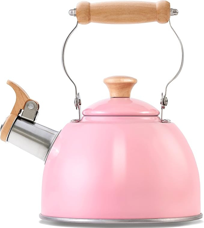 ROCKURWOK Tea Kettle Stovetop Whistling Teapot, 1.6-Quart, Stainless Steel Pink | Amazon (US)
