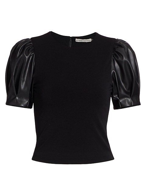 Aubrey Vegan Leather Puff-Sleeve Top | Saks Fifth Avenue