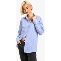 Womens Striped Cotton Shirt - Blue - 8, Blue | Boohoo.com (UK & IE)