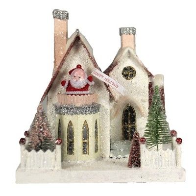 Christmas 8.0" Santas House Village Putz Light Up Retro  -  Decorative Figurines | Target