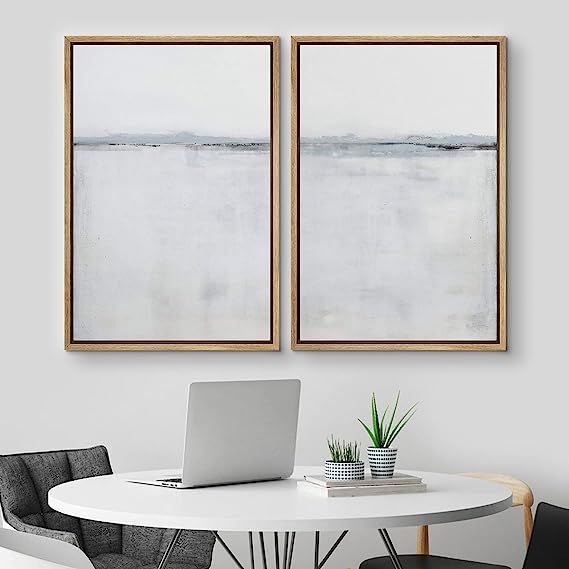 MUDECOR Framed Canvas Print Wall Art Set White Pastel Paint Stroke Landscape Abstract Shapes Illu... | Amazon (US)