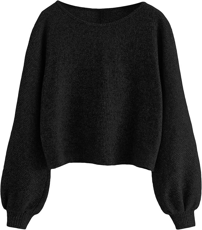 SweatyRocks Women's Casual Crewneck Raglan Long Sleeve Ribbed Knit Crop Top Cropped Sweater | Amazon (US)