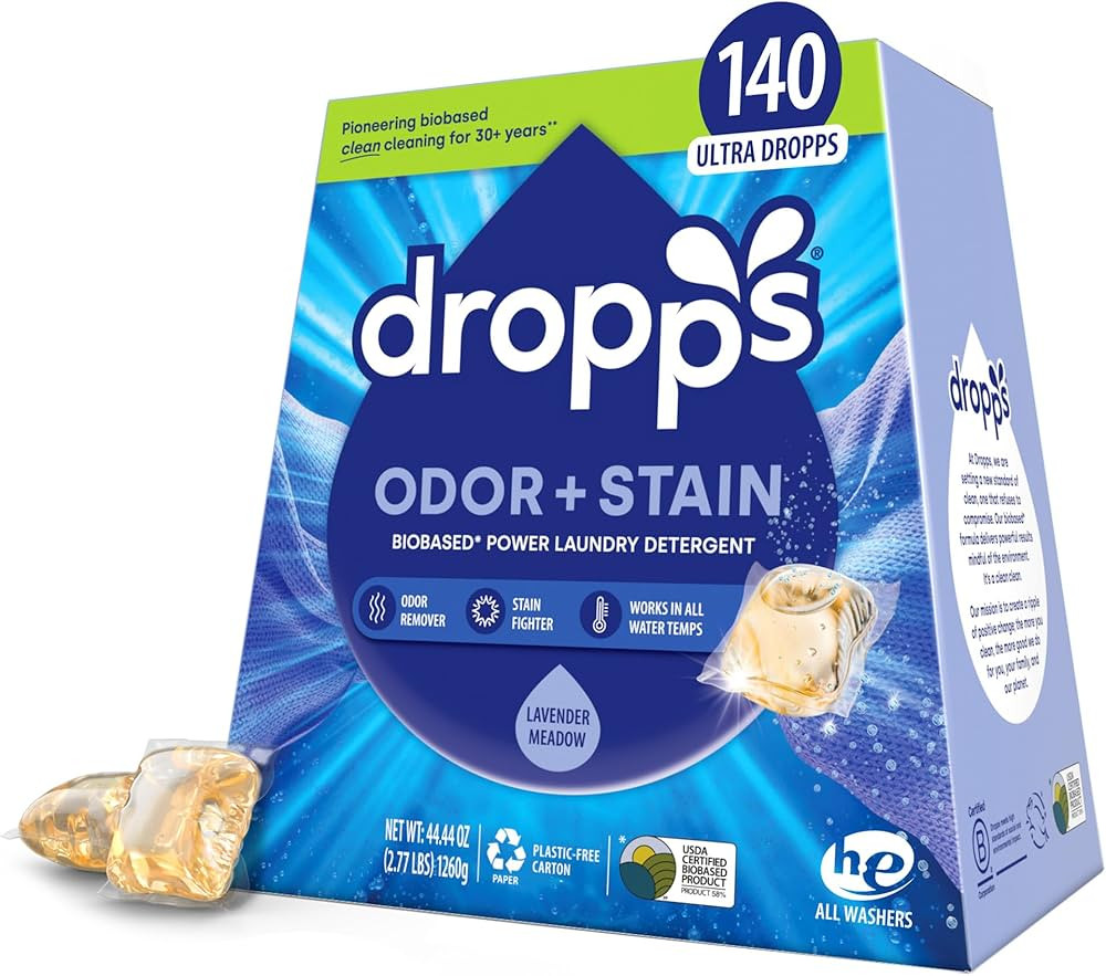 Dropps Odor & Stain Biobased Power Laundry Detergent Pods, Lavender Eucalyptus (140 Count) - HE C... | Amazon (US)