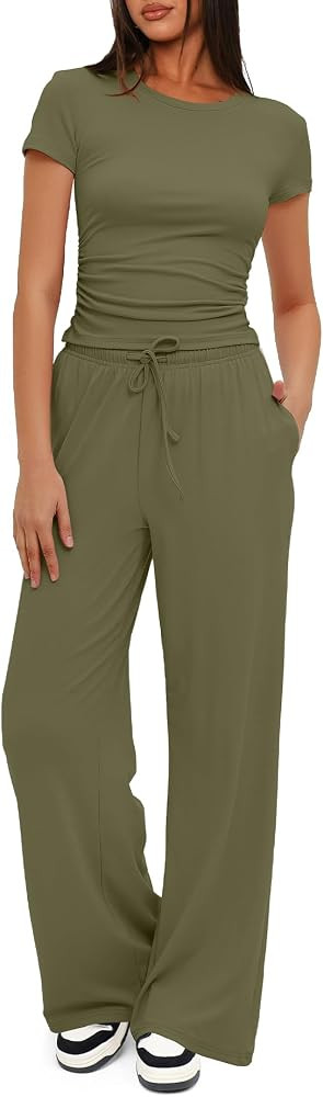 Darong Women's 2 Piece Matching Lounge Sets Short Sleeve Travel Outfits | Amazon (US)