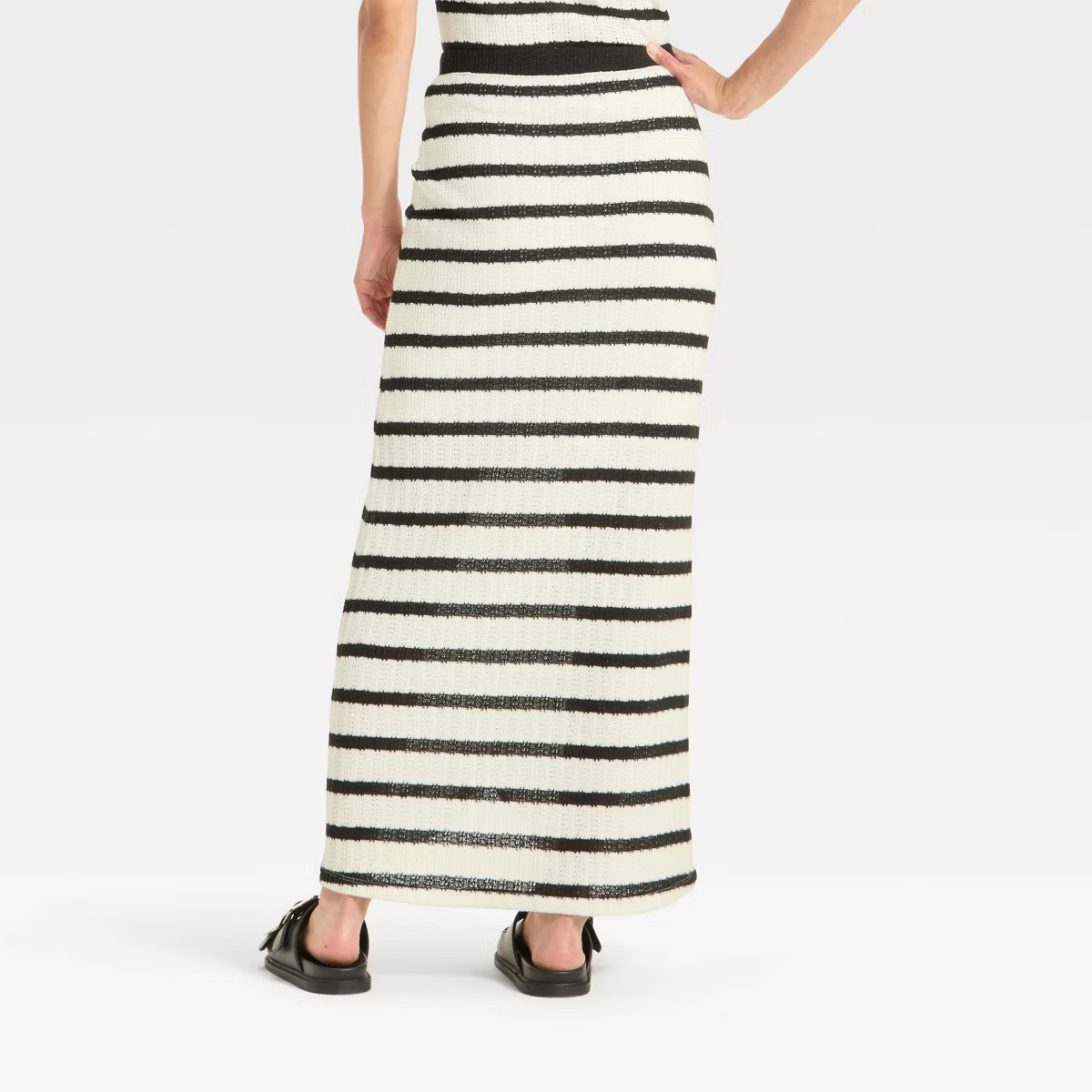 Women's Knit Openwork Maxi Sweater Skirt - Universal Thread™ Black/White Striped | Target