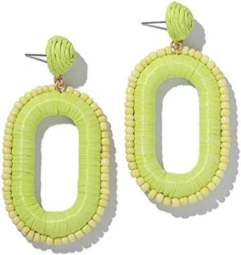 Beaded Raffia Earrings Statement Boho Earrings Cute Seed Bead Earrings Square Drop Dangle Earring... | Amazon (US)