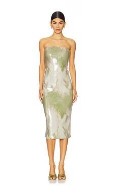 Camila Coelho Alandra Midi Dress in Green & Beige from Revolve.com | Revolve Clothing (Global)