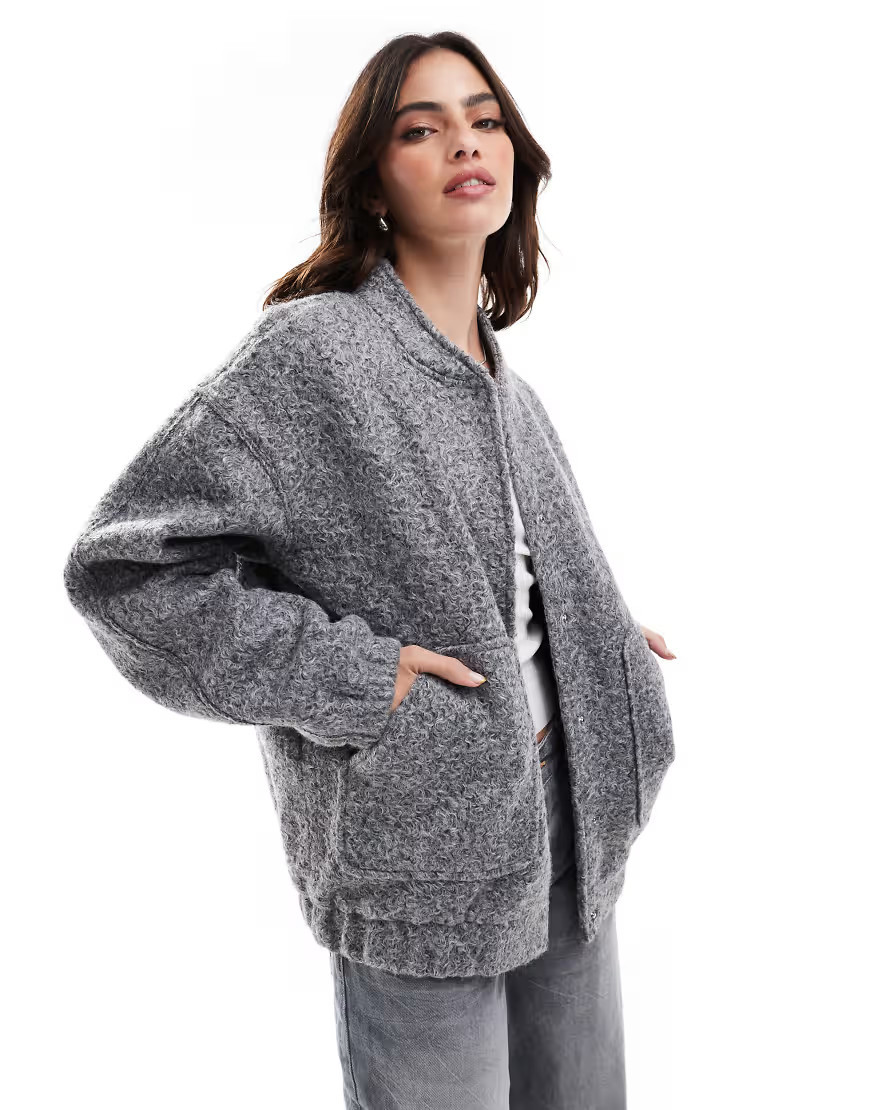 Vero Moda slouchy textured bomber jacket in medium gray | ASOS (Global)