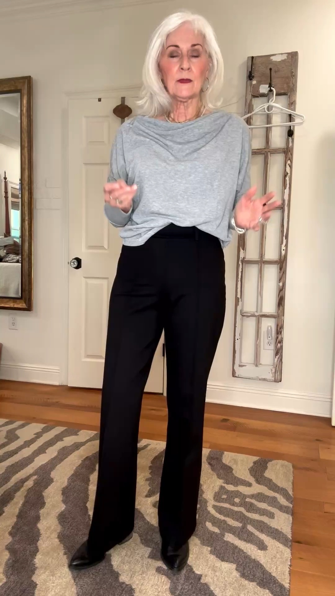 Going out to dinner for my son’s birthday wearing this grey top with the elegant drape and he’s very flattering pants from Quince. 

#LTKOver40 #LTKmomlife #LTKdayinmylife