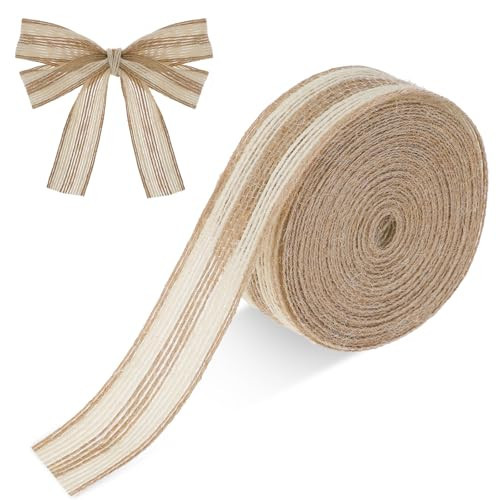 Burlap Ribbon, 1 Inch Wide 11 Yards Natural Jute Ribbons Burlap Roll Fabric Ribbon for Wreath Garland Tree Outdoor Decoration Wrapping Ribbon for Gifts Holidays and Decorations | Amazon (US)