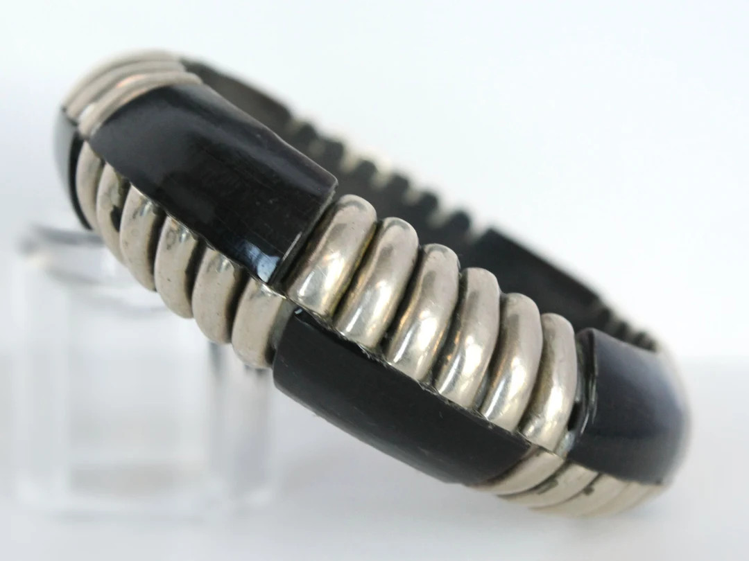 Wood Bangle Bracelet, Black and Silver, Boho Bangles, Wooden Bangle, Southwestern Bracelet, 1980s... | Etsy (US)