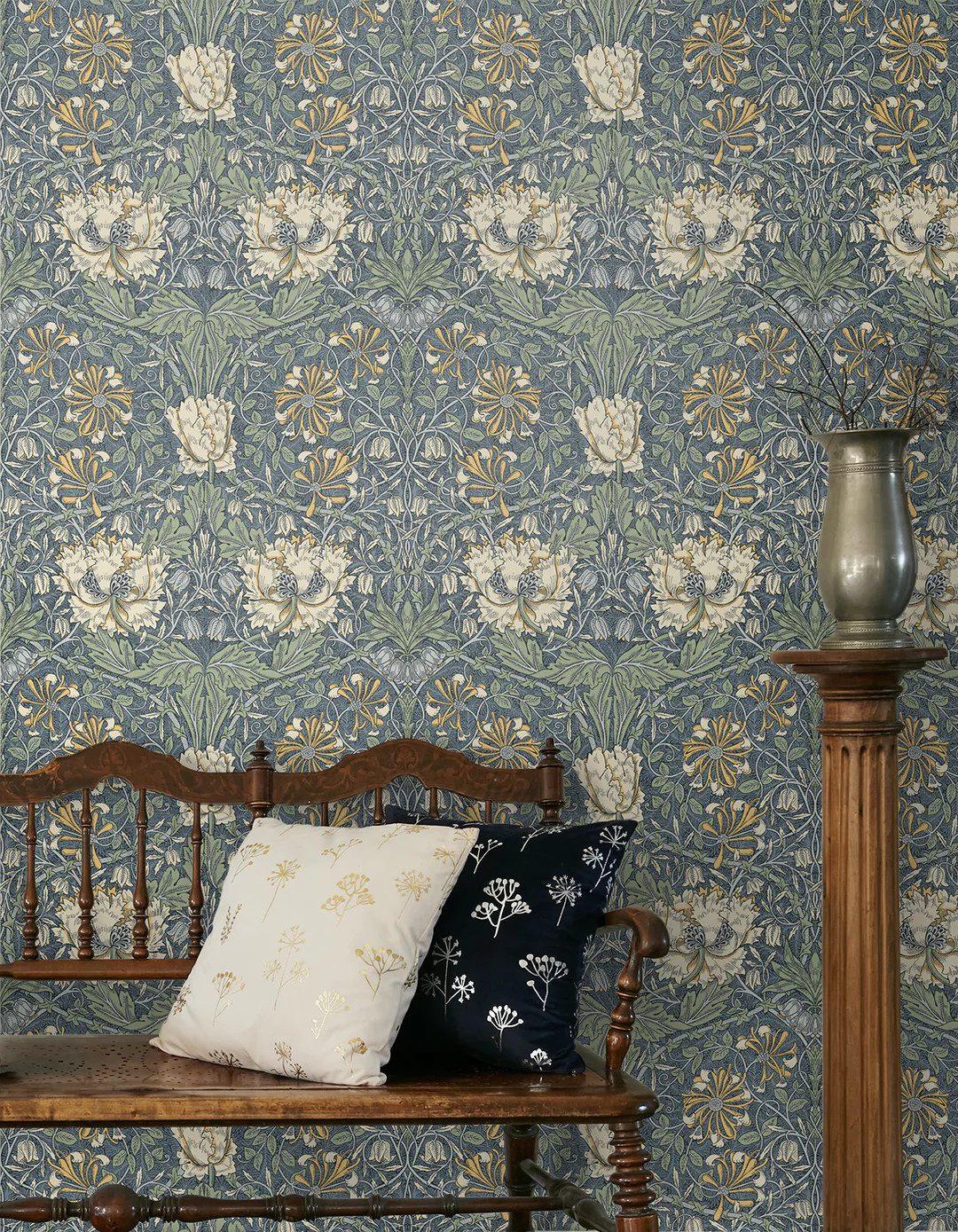Ogee Flora Wallpaper in Blue Lake & French Vanilla | Burke Decor
