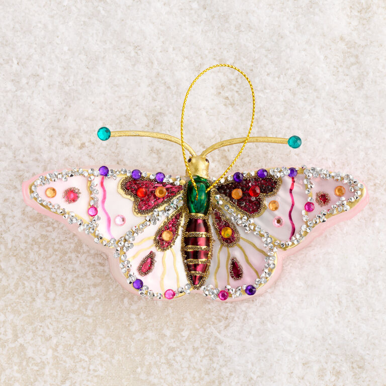 Pink Beaded Glass Butterfly Ornament | World Market