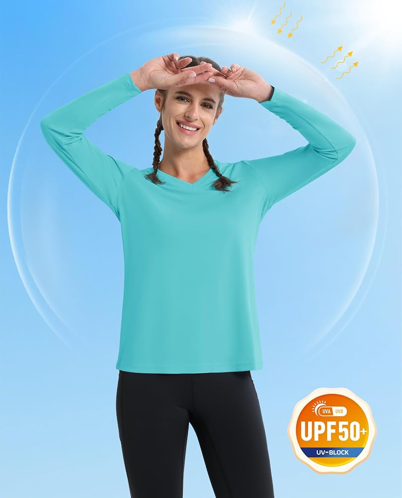 MAGCOMSEN SPF Shirts for Women Long Sleeve Workout Tops V-Neck UPF 50+ UV Sun Shirt Quick Dry Per... | Amazon (US)