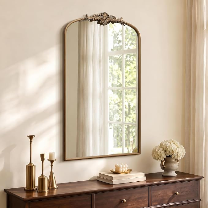 Besdomus Vintage Large Wall Mirror: 24"x42" French Brass Gold Vanity Mirror | Antique Metal Frame... | Amazon (US)