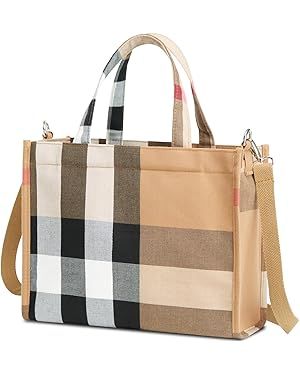 Miowote Canvas Tote Bag for Women,Zipper Crossbody Handheld Bag Travel Tote Handbag Shoulder Bag ... | Amazon (US)