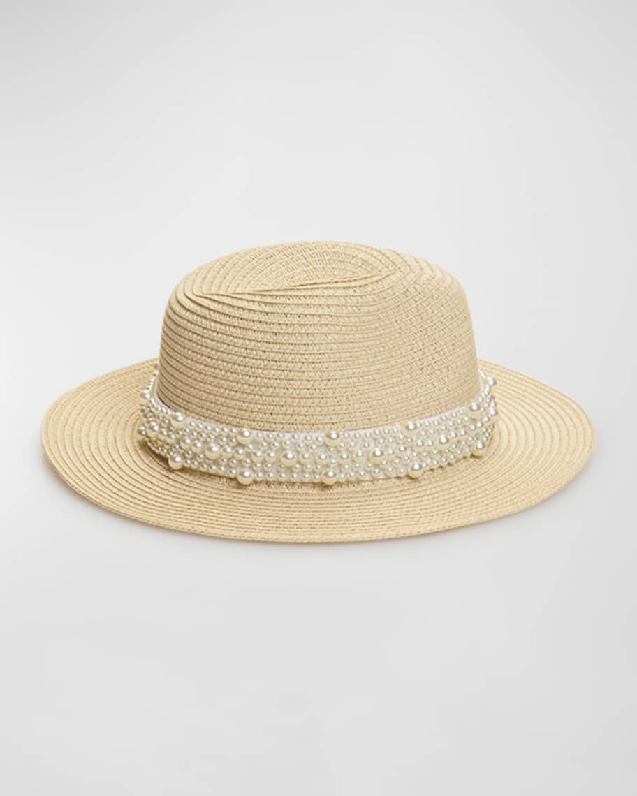 Pia Rossini Verity Straw Fedora With Pearly Band | Neiman Marcus