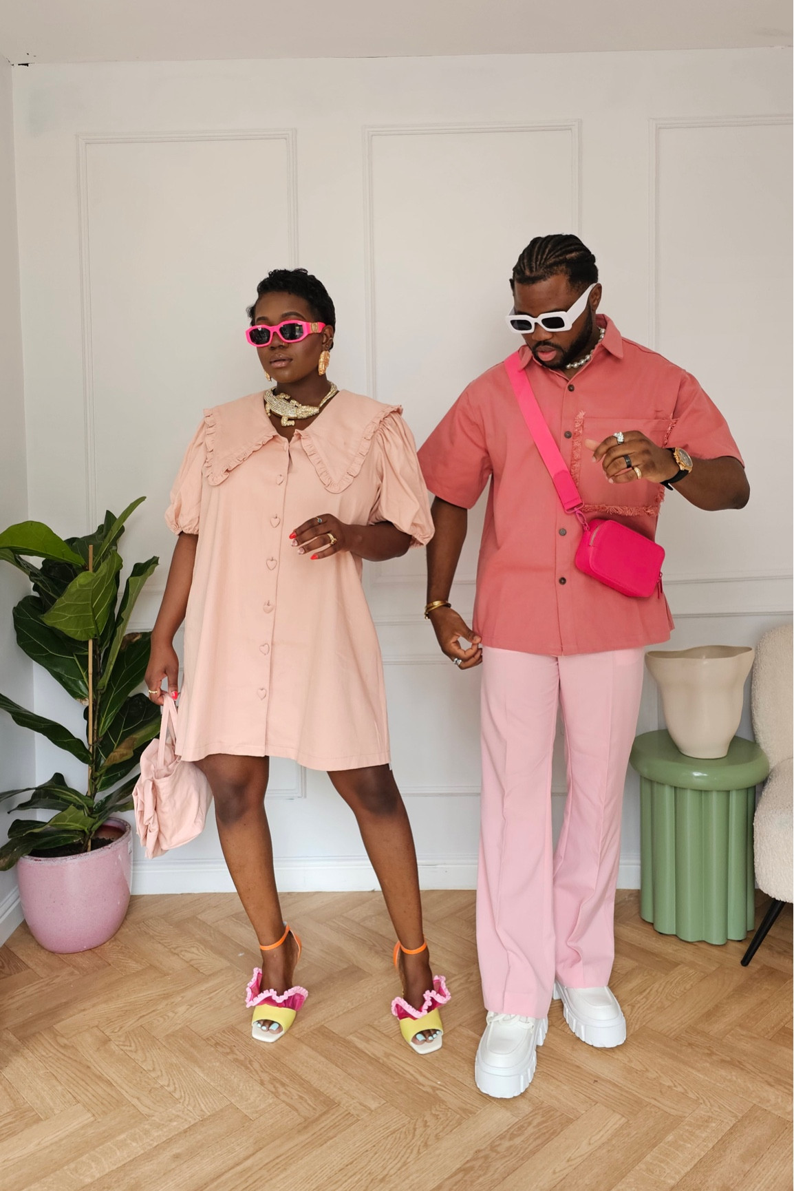 Couples outfit, his and hers, pink outfit, monochrome outfit, mini dress, collar dress, peach dress, ruffle heels, ribbon heels, pink bag, flower bag, men’s shirt, pink shirt, tassel trim pocket shirt, neon pink bag, pink camera bag, pink trousers, flare trousers, white loafers, pink outfit, barbie outfit, barbiecore, Sister Jane, ASOS, Scamp & Dude, Kat Maconie

#LTKeurope #LTKstyletip #LTKSeasonal