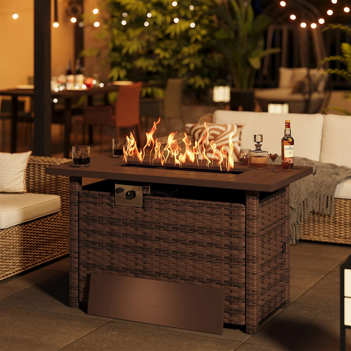 44" Propane Fire Pit Table, 2-in-1 Outdoor Gas Fire Pit with Lid, 50,000 BTU, CSA Certified, Ratt... | Wayfair North America
