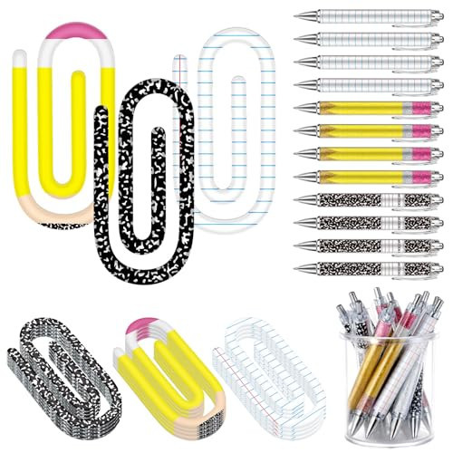 AmazingSpark 24 Sets Teacher Appreciation Gift 12 Jumbo Teacher Acrylic Paper Clips 12 Ballpoints Pens Thank You Gifts for Book Lovers Graduation Librarian Staff Office Writing Supply | Amazon (US)