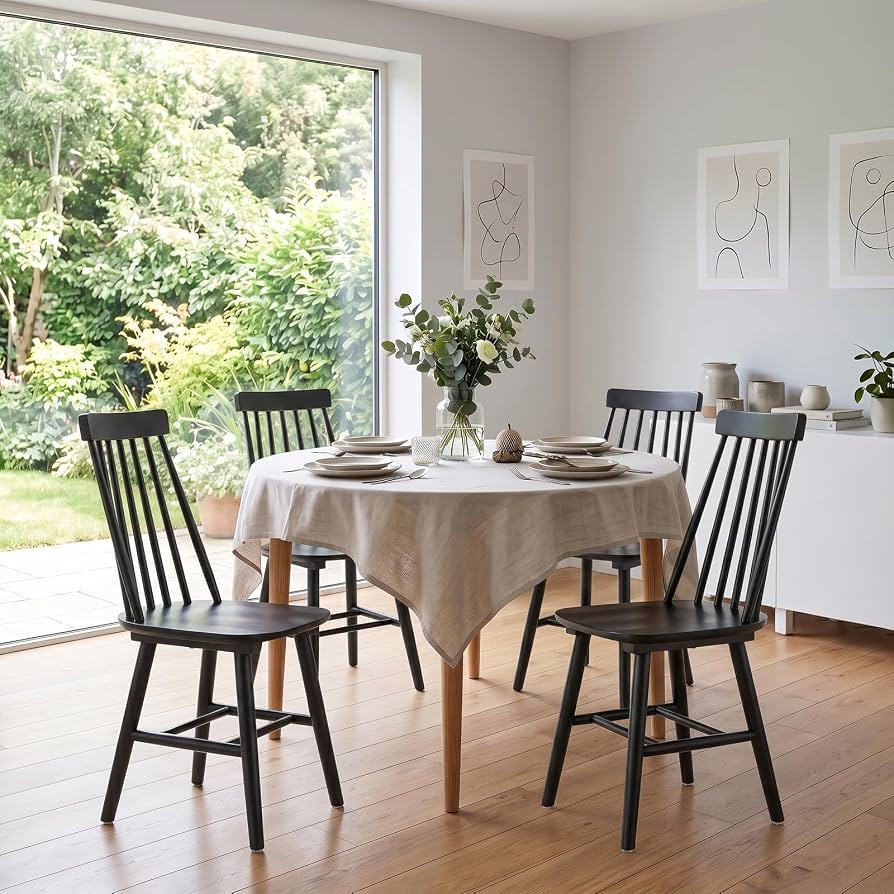 Black Wooden Dining Chairs Set of 4, Farmhouse Windsor Spindle Back | Amazon (US)