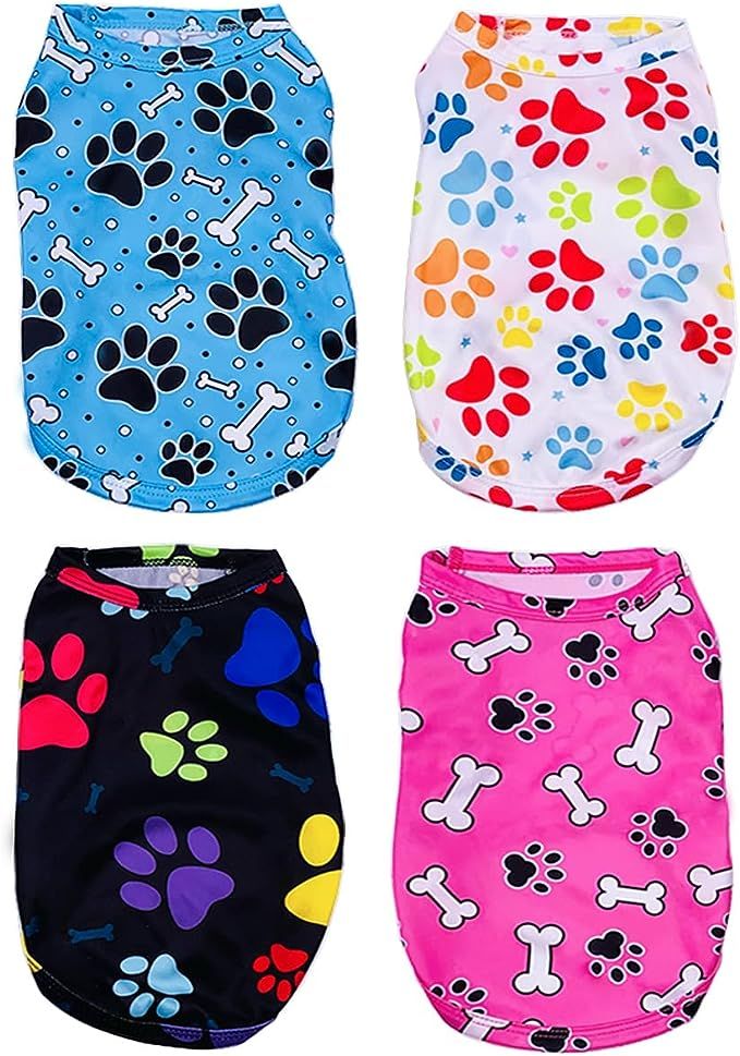 PET SHOW 4 Pack Paw Bone Printed Dog Clothes Shirts Soft Dog Vest Lightweight Sleeveless Cats Dog... | Amazon (US)