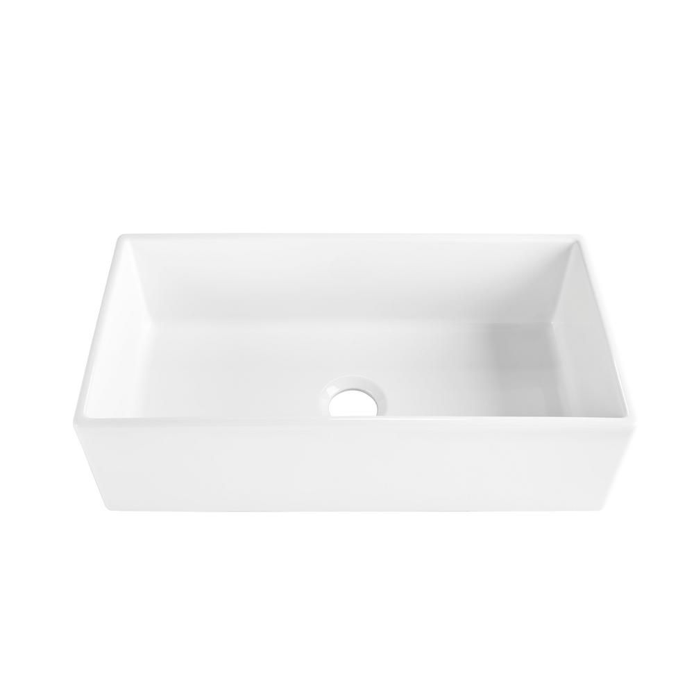 Inspire Farmhouse Apron-Front Fireclay 36 in. Single Bowl Kitchen Sink in Crisp White | The Home Depot
