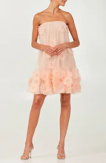 Bianca Beaded Floral Appliqué Strapless Cocktail Minidress | Nordstrom