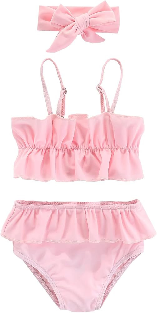 Amberetech Baby Girls 2pcs Tankini Swimming Suit Solid Color Bikini Bathing Suit | Amazon (US)