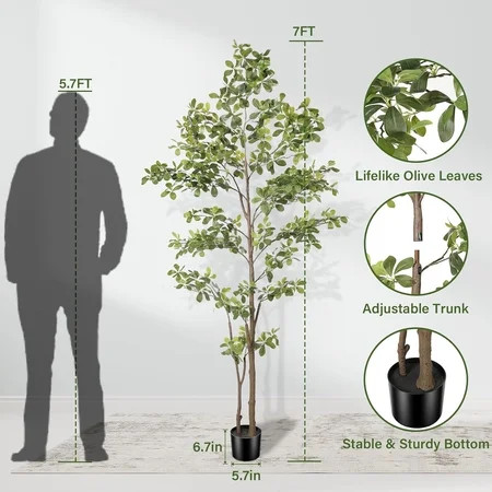 Faux Black Olive Tree 7ft, Artificial Shady Lady Tree with Natural Trunk and Realistic Leaves, 7 Feet Faux Olive Plants for Home Office Indoor Decor Pack of 1 | Walmart (US)